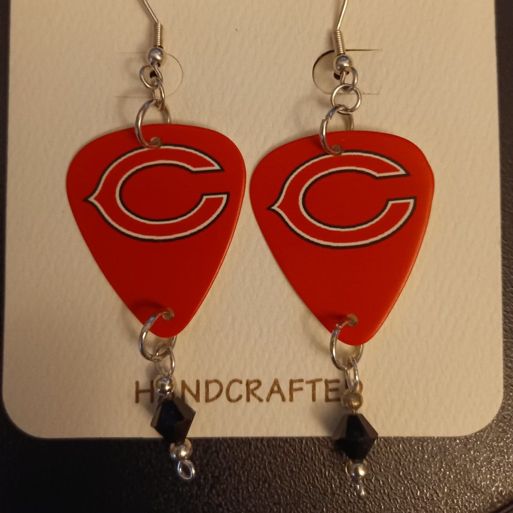 2 PAIRS OF. CHICAGO BEARS GUITAR PICK EARRINGS
